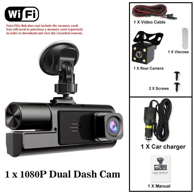 3 Channel WiFi Car DVR 1080P Front Inside Rear 170 Degree Night Vision G Sensor - stepyours.com