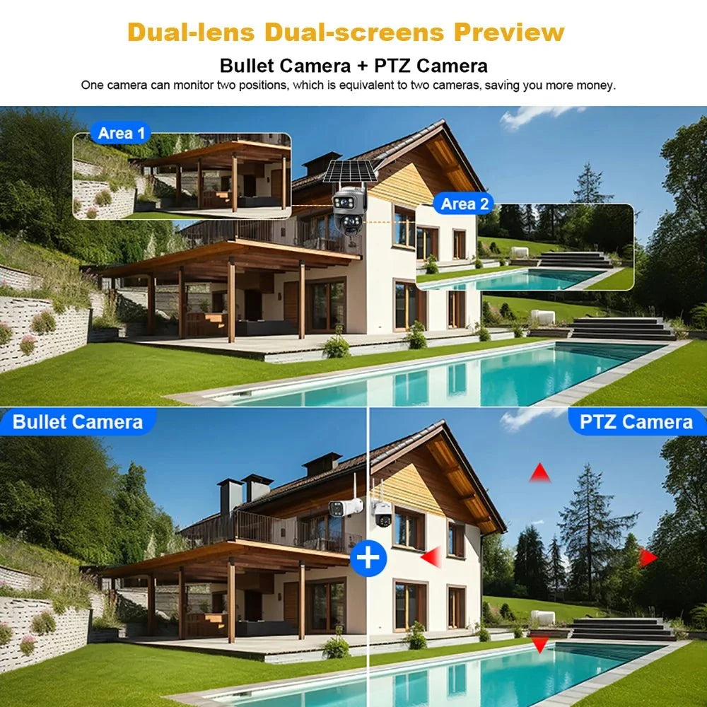 V380 Dual Lens 4G Solar PIR Camera Outdoor Security 8MP 4K IP Cam - stepyours.com