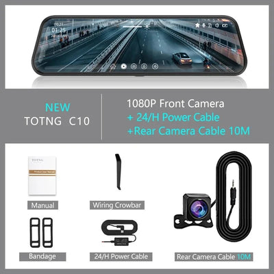 10 Inch Car Touch Screen Rear View Mirror Dash Cam Front And Rear Cameras - stepyours.com