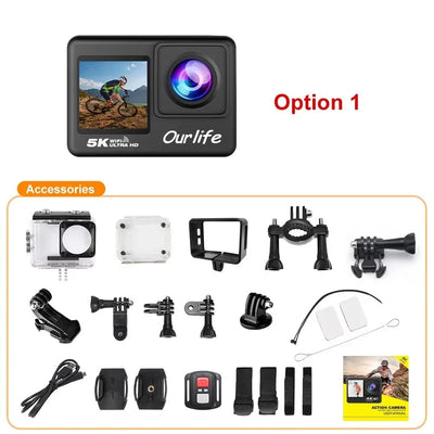 Ourlife 5K Action Camera 4K60FPS 2 Inch Touch Screen WiFi 30M Waterproof Bicycle - stepyours.com