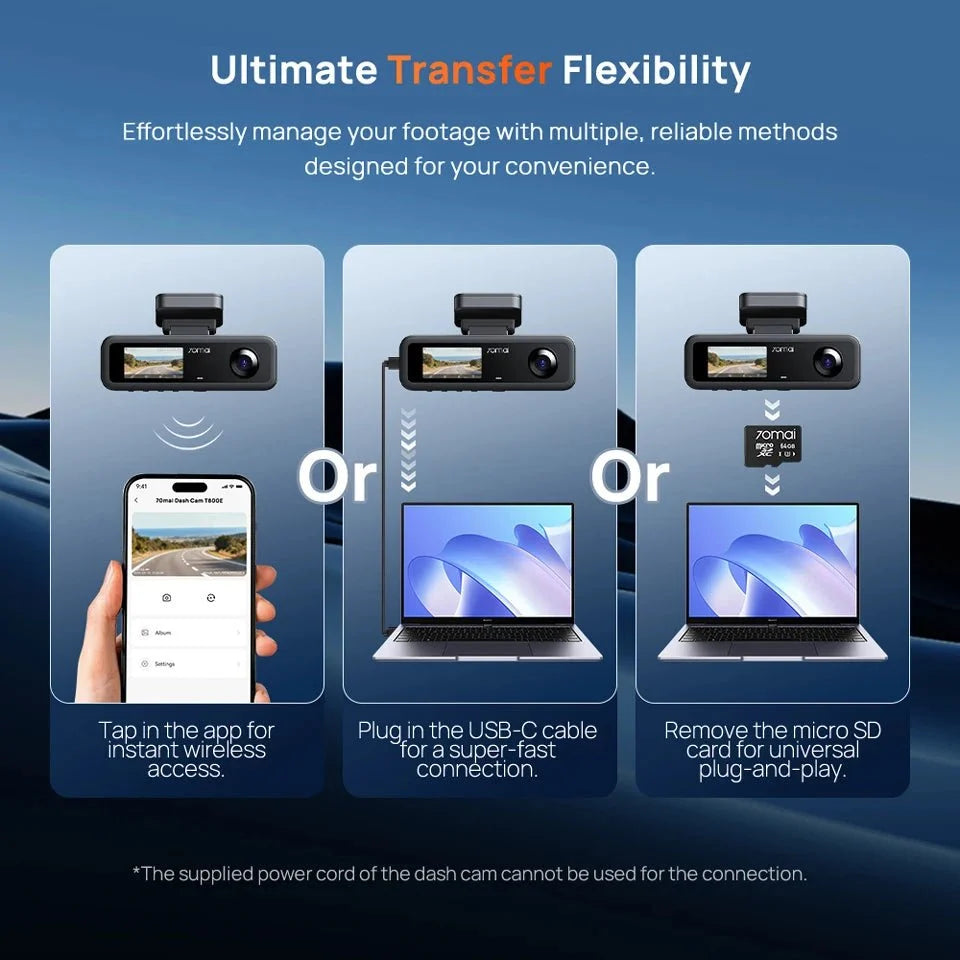70mai T800E 4K Dash Cam 3 Channel Car DVR With Rear And Interior 1080P HDR GPS - stepyours.com