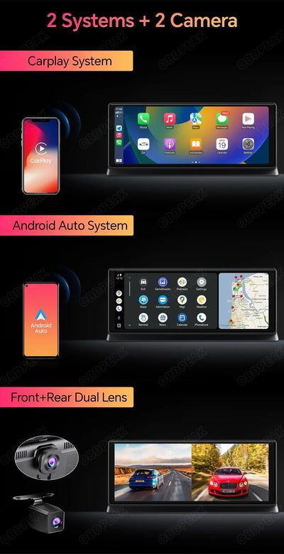 K2 Pro 11.3 4K Car DVR With Wireless CarPlay Android Auto Dual Lens Dash Cam - stepyours.com