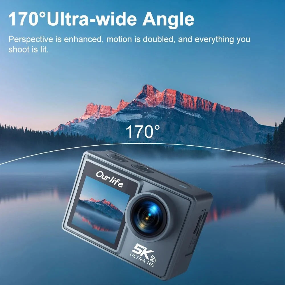 Ourlife MTR40 5K Action Camera IPS Touch Screen 170 Degree Waterproof 30M WiFi - stepyours.com