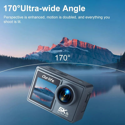 Ourlife MTR40 5K Action Camera 2 Inch IPS Touch Screen 5X Zoom 30M Waterproof - stepyours.com