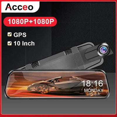 Acceo 10 Inch Car DVR Rearview Mirror Dual 1080P Touch Screen Night Vision - stepyours.com