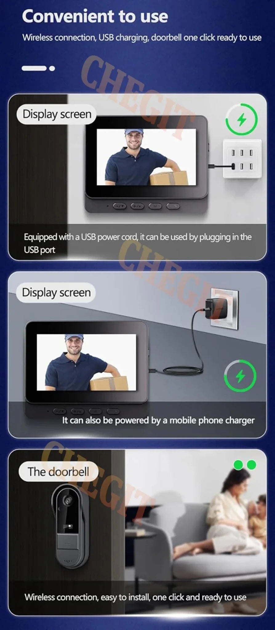 Wireless Doorbell Camera 1080P IP65 Waterproof Night Vision - stepyours.com