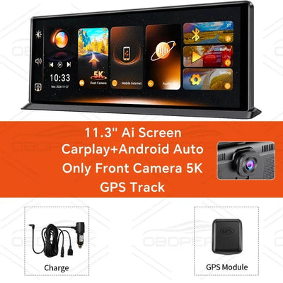 OBDPEAK K8 Pro Dash Cam Front 5K Rear 1080P CarPlay Android Auto 11.3 AI Screen - stepyours.com