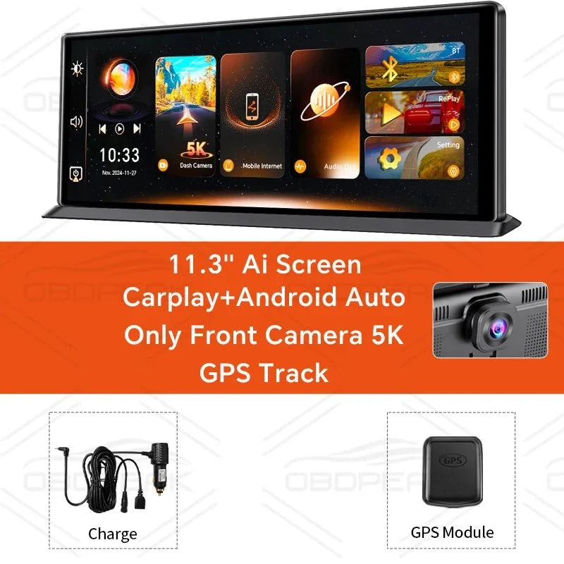OBDPEAK K8 Pro Dash Cam Front 5K Rear 1080P CarPlay Android Auto 11.3 AI Screen - stepyours.com