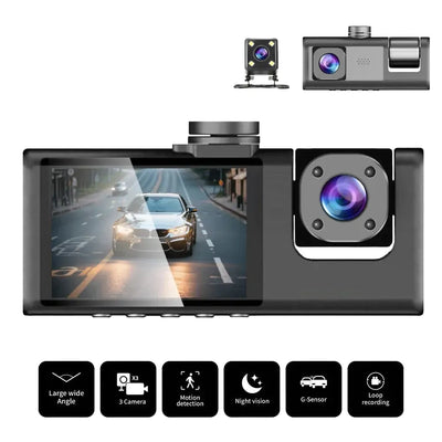 3 Channel Car Dash Camera 1080P Front Rear Cabin Night Vision - stepyours.com