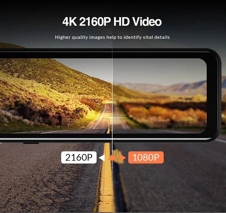 ACCEO 4K WiFi Dash Cam With 12 Inch Rear View Mirror Car DVR - stepyours.com