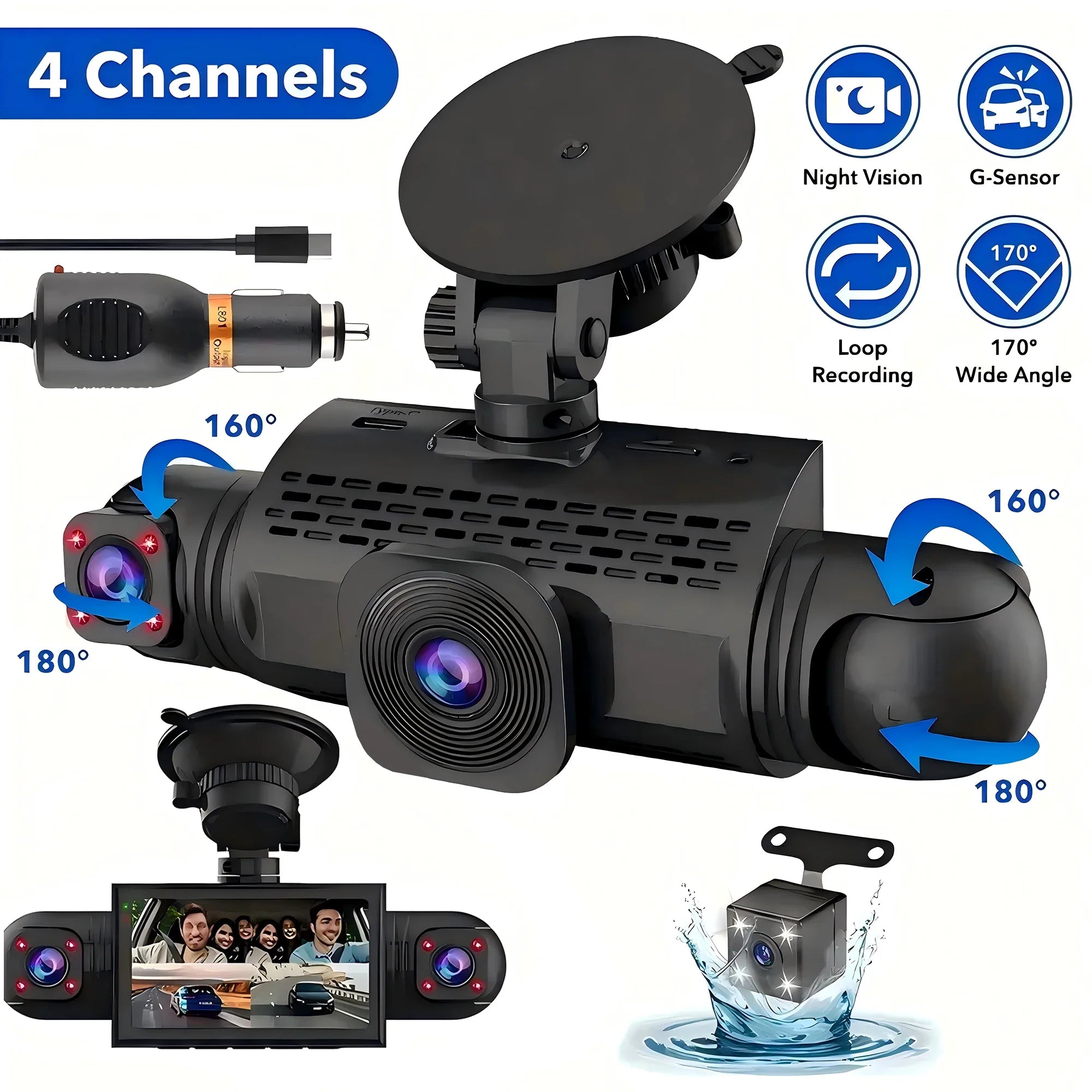 Car Dash Cam 4 Channel Front Left Right Rear FHD 1080P Night Vision Hardwire Kit - stepyours.com