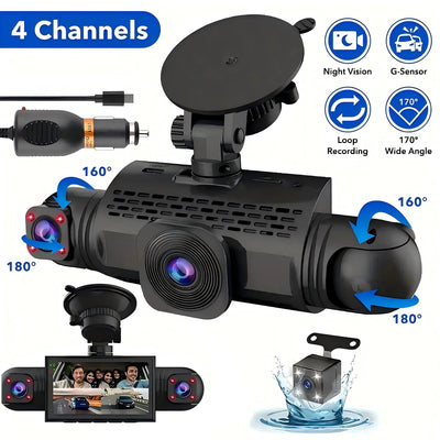 Car Dash Cam 4 Channel Front Left Right Rear FHD 1080P Night Vision Hardwire Kit - stepyours.com