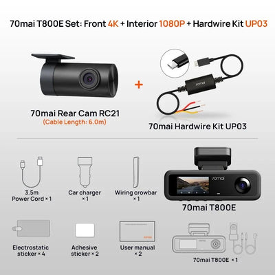 70mai T800E 4K 3 - Channel Dash Cam Front Rear GPS 24H Parking Voice Control - stepyours.com