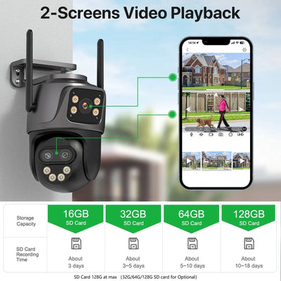 6K 9MP Outdoor Tri - Lens WiFi IP Camera - Auto Tracking And Dual Screen - stepyours.com