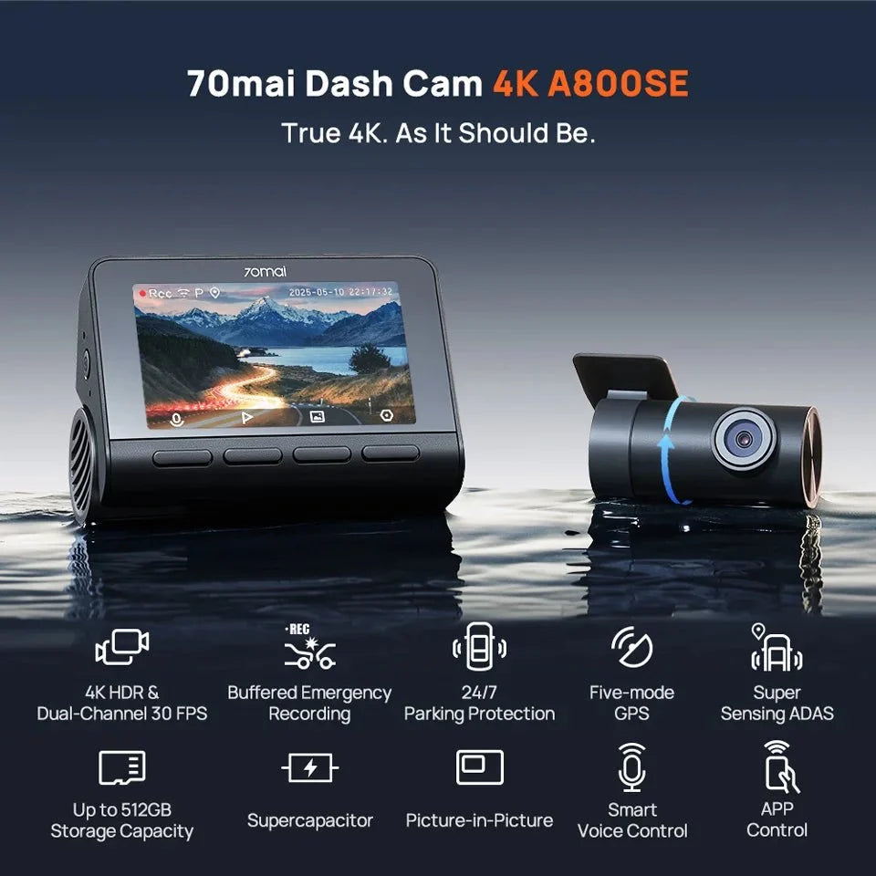 70mai Dash Cam 4K A800SE Dual Channel 24H Parking HDR WiFi 6 Voice Control - stepyours.com