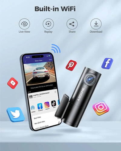 AZDOME 1296P WiFi Dash Cam Night Vision Loop Recording GSensor Parking Monitor - stepyours.com