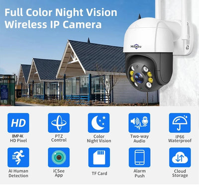 Hiseeu 4K 8MP Smart Wifi PTZ Camera With 5x Zoom AI Human Detection ONVIF - stepyours.com