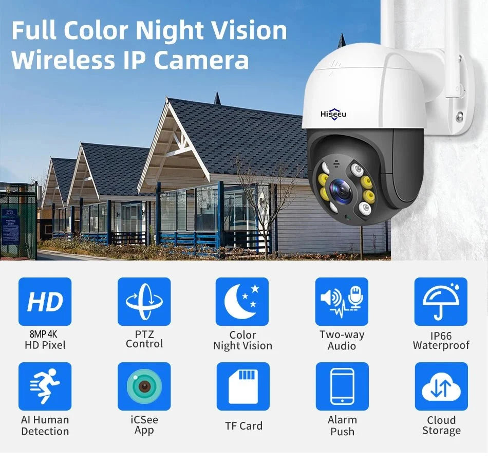 Hiseeu 4K 8MP Smart Wifi PTZ Camera With 5x Zoom AI Human Detection ONVIF - stepyours.com