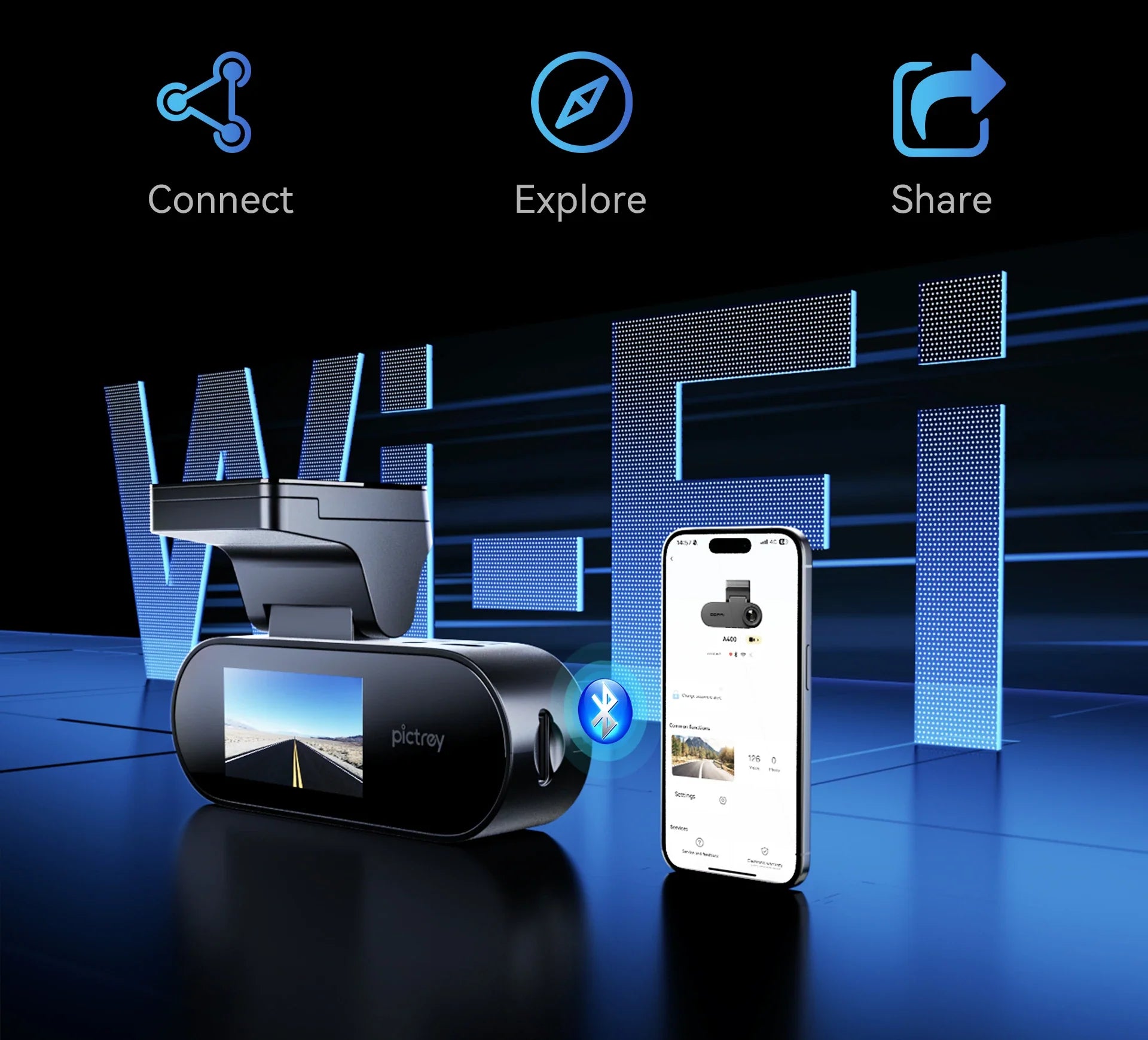 Pictrey A400 4K Dash Cam With Built In ADAS WiFi 1.9 Inch IPS Screen - stepyours.com