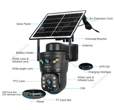 LS VISION 4G WiFi Outdoor Solar Camera - 8MP Dual Lens Night Vision Waterproof - stepyours.com