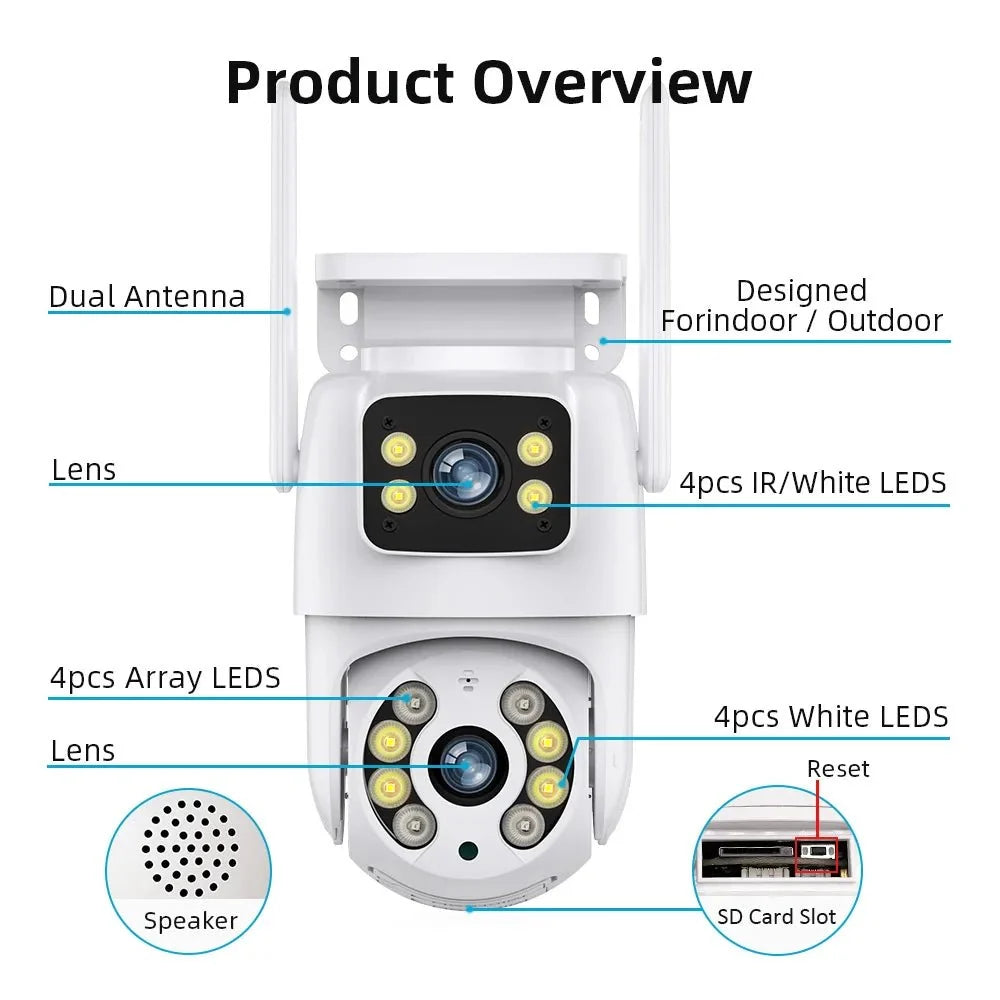 Tuya 8MP WiFi IP Camera PTZ Dual Lens Dual Screen Color Night Vision AI Alerts - stepyours.com