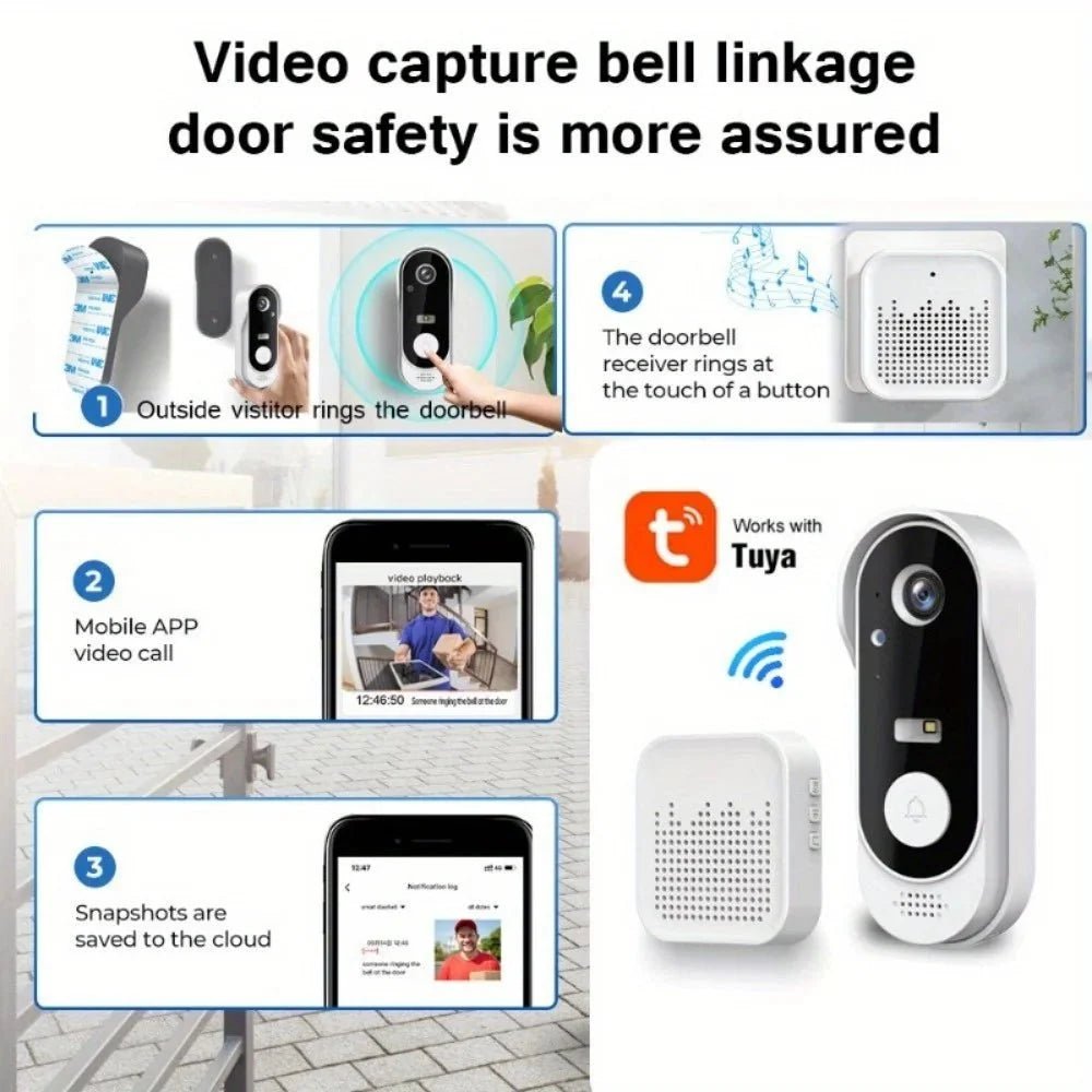 XBIBI Tuya WiFi Video Doorbell 1080P Two Way Audio Alerts - stepyours.com