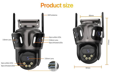 Three Screen WiFi IP Camera - 4K Dual Lens PTZ With AI Detection IP66 Waterproof - stepyours.com