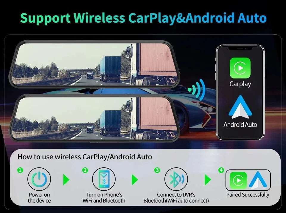 4K Car DVR Touch Screen Dash Cam CarPlay Android Auto Night Vision - stepyours.com