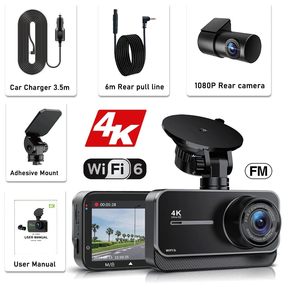 4K Dash Cam For Cars Front And Rear With WiFi Parking Mode Recorder - stepyours.com