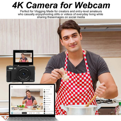Compact 4K Digital Camera With 18X Zoom 180 Degree Flip Screen WiFi Vlog Cam - stepyours.com