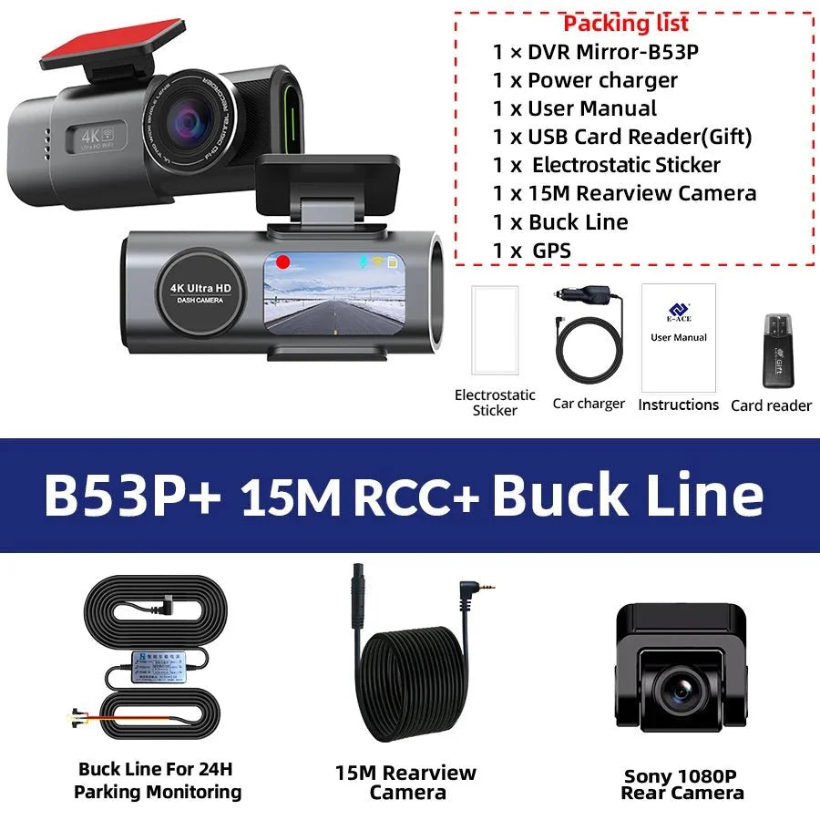 4K Dash Cam With GPS WiFi Night Vision Rear Camera Car DVR Recorder - stepyours.com