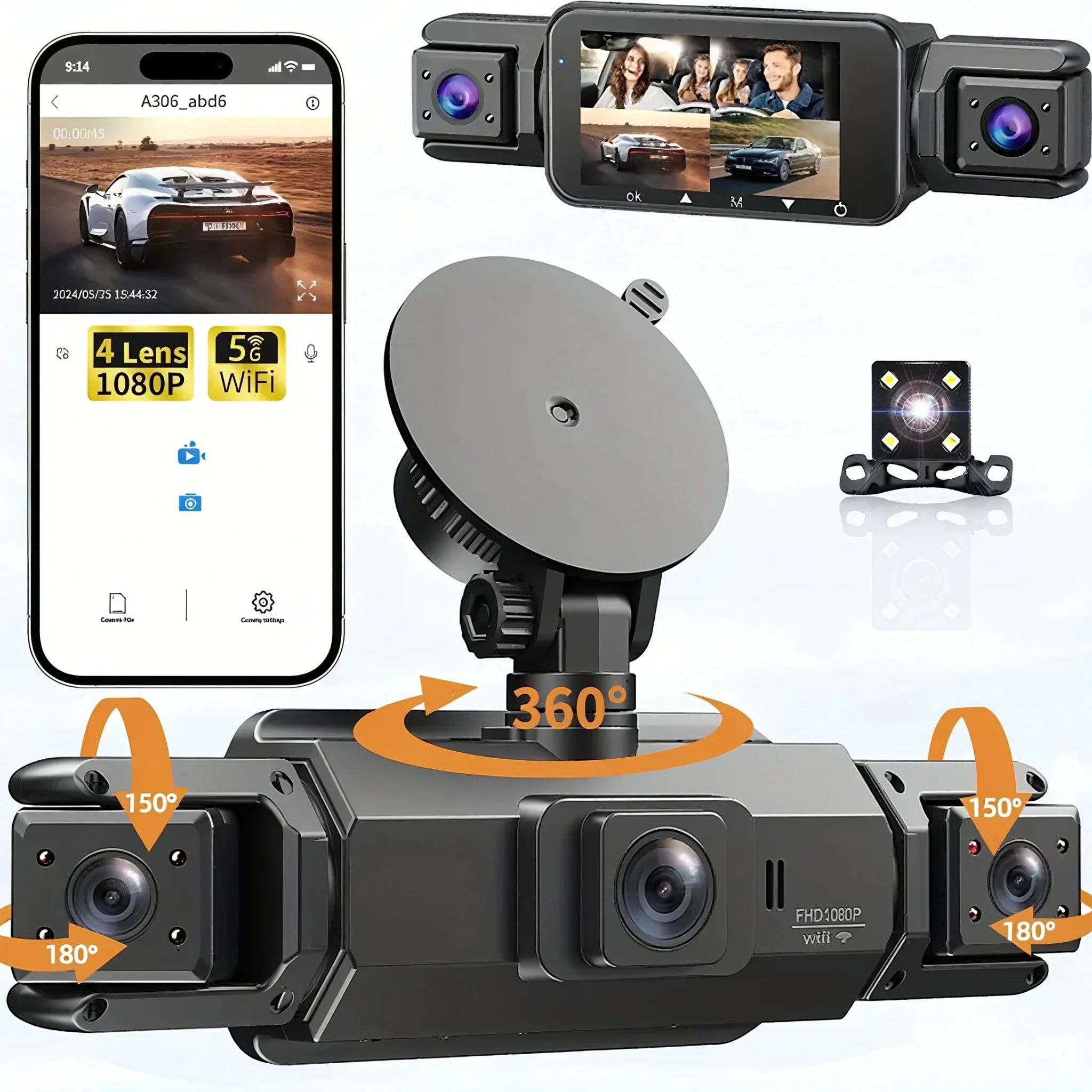 4 Channel WiFi Dash Cam for Cars Front and Rear Interior 360 DVR - stepyours.com