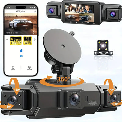 4 Channel WiFi Dash Cam DVR For Cars Front And Rear Interior 360 Parking 24h - stepyours.com