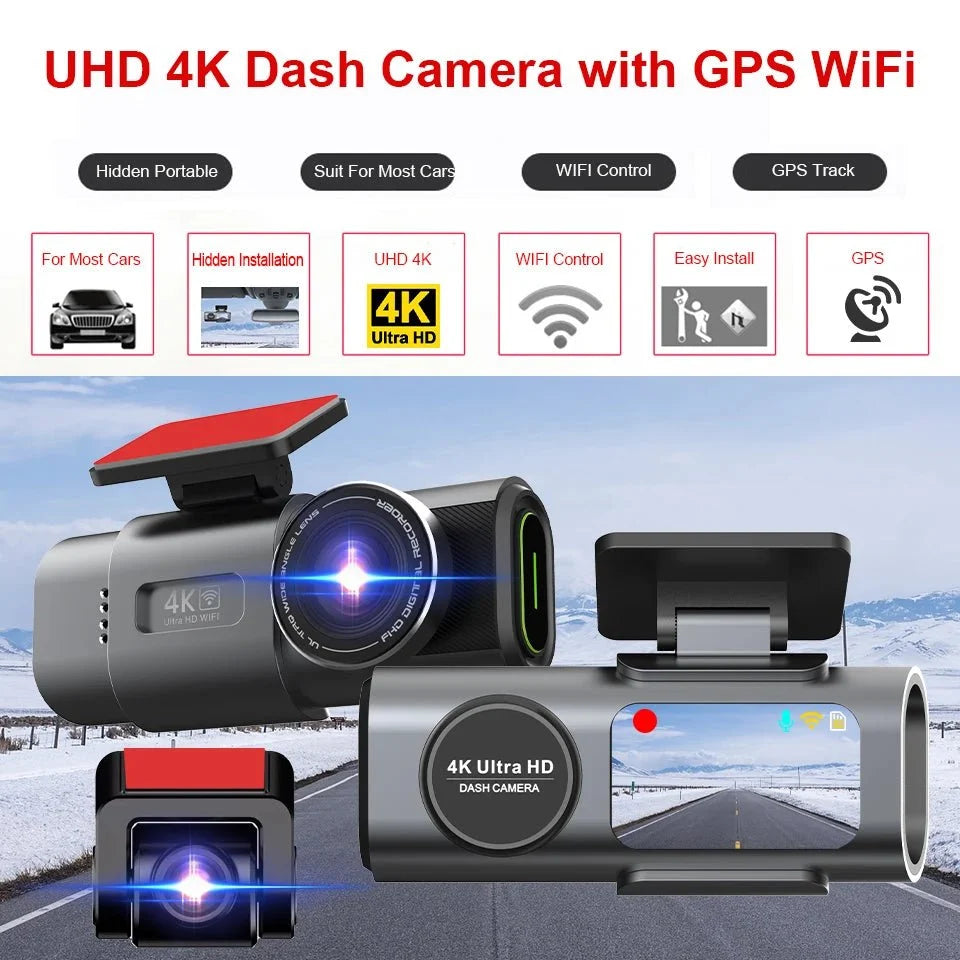 4K Dash Cam GPS WiFi Night Vision Car DVR with Optional Rear Lens - stepyours.com