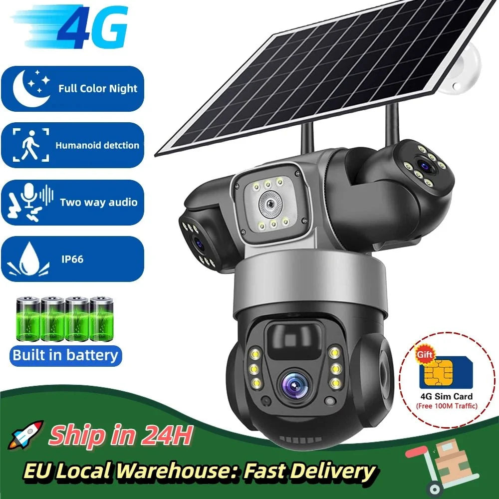 Solar 4G Outdoor Security Camera With 3 Lenses And 10X Zoom Night Vision - stepyours.com