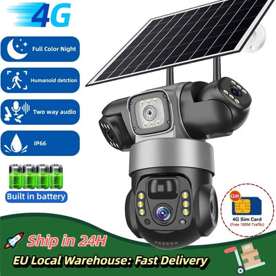 Solar 4G Outdoor Security Camera With 3 Lenses And 10X Zoom Night Vision - stepyours.com