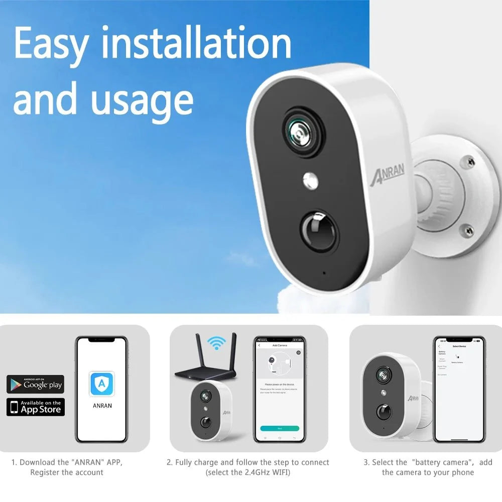 ANRAN C2 2K Battery Wireless Security Camera - 2.4G WiFi IP65 Weatherproof - stepyours.com