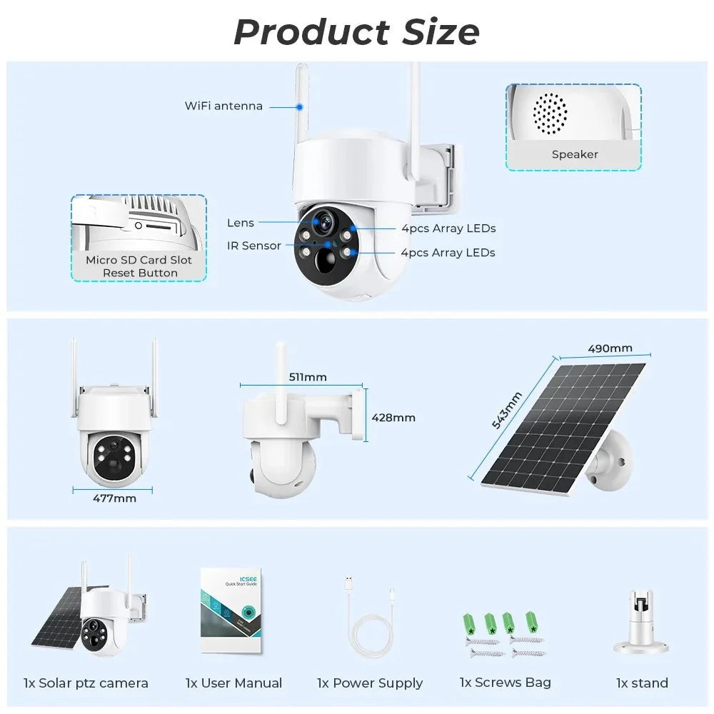 WiFi Solar PTZ Outdoor Camera 4MP HD With Long Standby Battery And iCsee App - stepyours.com