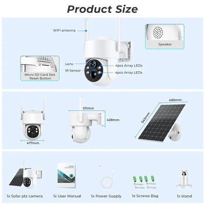 WiFi Solar PTZ Outdoor Camera 4MP HD With Long Standby Battery And iCsee App - stepyours.com