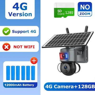 SHIWOJIA 4K 8MP Solar Camera With 4G SIM WiFi Color Night Vision PTZ Dual Lens - stepyours.com