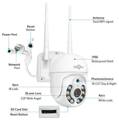 5MP Outdoor WiFi PTZ Camera With 5X Digital Zoom P2P CCTV Hiseeu Compatible - stepyours.com