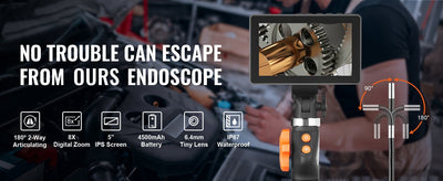 SucceBuy Articulating Borescope Camera With Light 5 Inch 1080P Display Hooks - stepyours.com