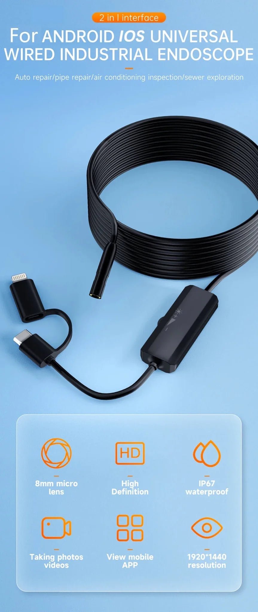 Phone-Ready Endoscope for Plumbing DIY - Enovarah